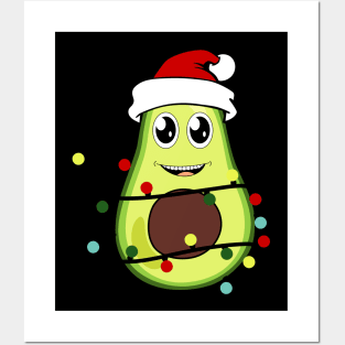 Cute Avocado Wearing Santa Hat Christmas Lights Avocado Lover Xmas Gift Posters and Art